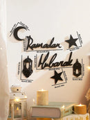 Wooden Ramadan Hanging Ornaments, Star Lantern Moon, Eid Mubarak Decor Axyaa