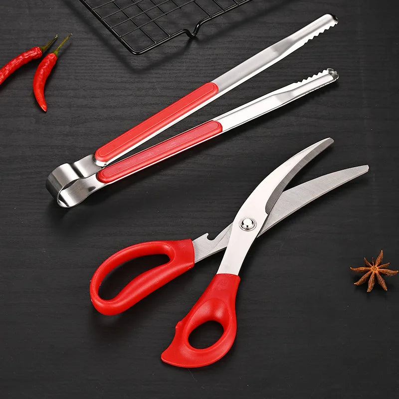 Axyaa Stainless Steel Long Handle Food Tongs - Korean Style, Multifunctional, Barbecue Clip