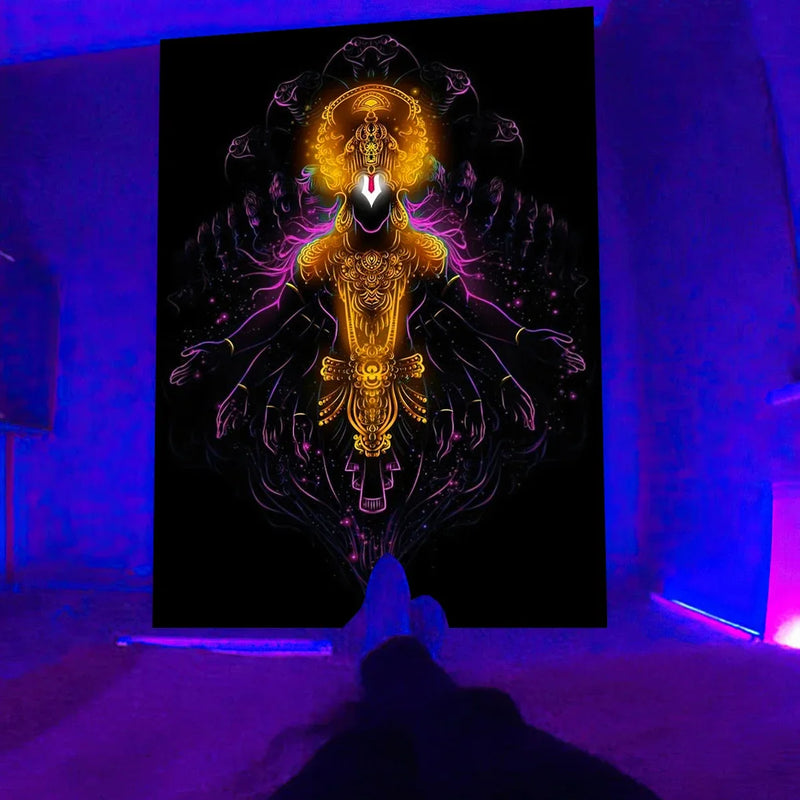 Axyaa Psychedelic Hippie Skull UV Reactive Wall Hanging for Individual Room Decor