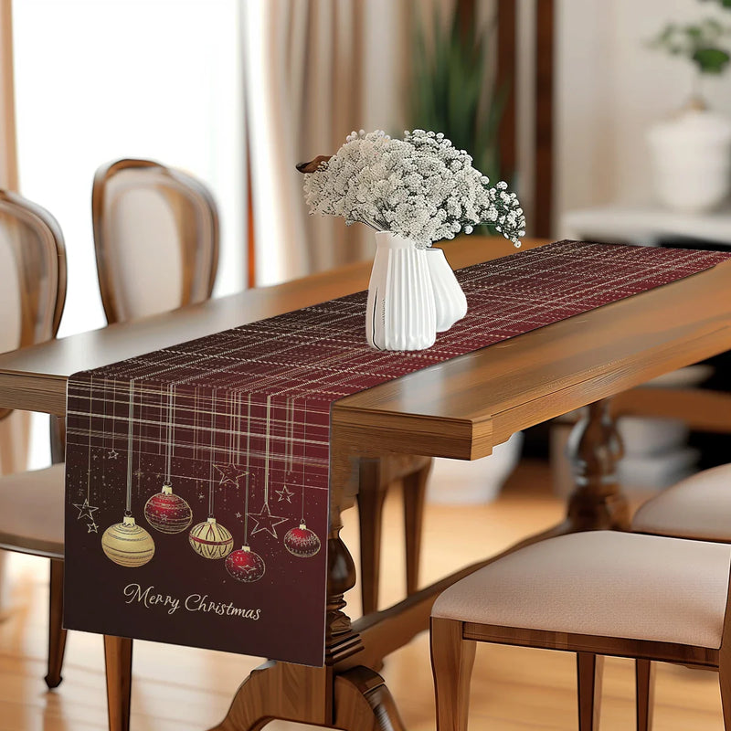 Axyaa Christmas Table Runner Decor - Balls and Stars Design