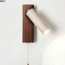 Axyaa Yellow Travertine LED Wall Sconce - Up Down Rotate Wooden Bedside Lamp
