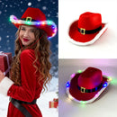 Axyaa Christmas Red Cowboy Hat with LED Lights
