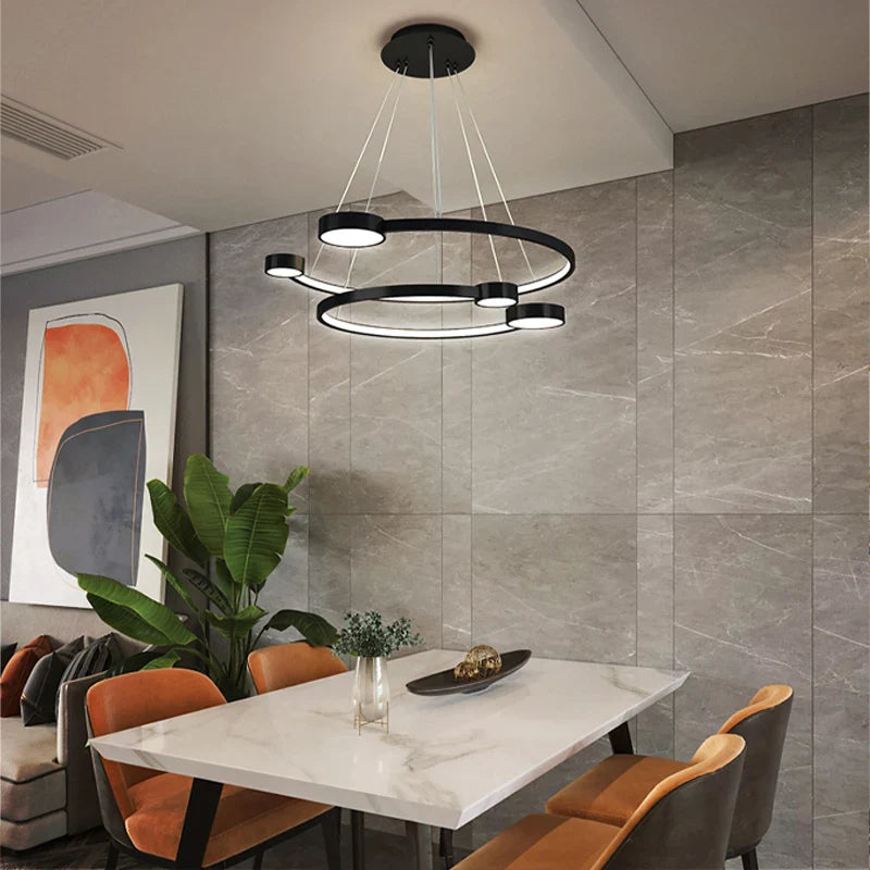 Modern Nordic LED Chandelier by Axyaa - Round Rings for Dining and Living Room