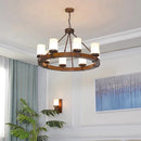 Axyaa Retro Village Wood Iron Ceiling Chandelier - Unique Industrial Lighting