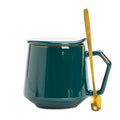 Axyaa European Style Gold Ceramic Coffee Mug with Lid and Spoon