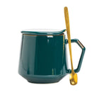 Axyaa European Style Gold Ceramic Coffee Mug with Lid and Spoon