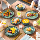 Axyaa Black Green Reactive Glaze Dinner Set - 12/24/36Pc Vertical Edge Tableware