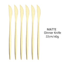 Axyaa 6-Piece Matte Dinner Knife Set Stainless Steel Cutlery Gold Silverware