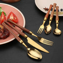 Axyaa Golden Stainless Steel Cutlery Set with Wooden Handles