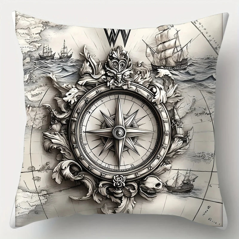 Nautical Sailing Pillowcase Set, Axyaa Brand, 17.7"x17.7", Sofa Waist Cushion Coastal Decor