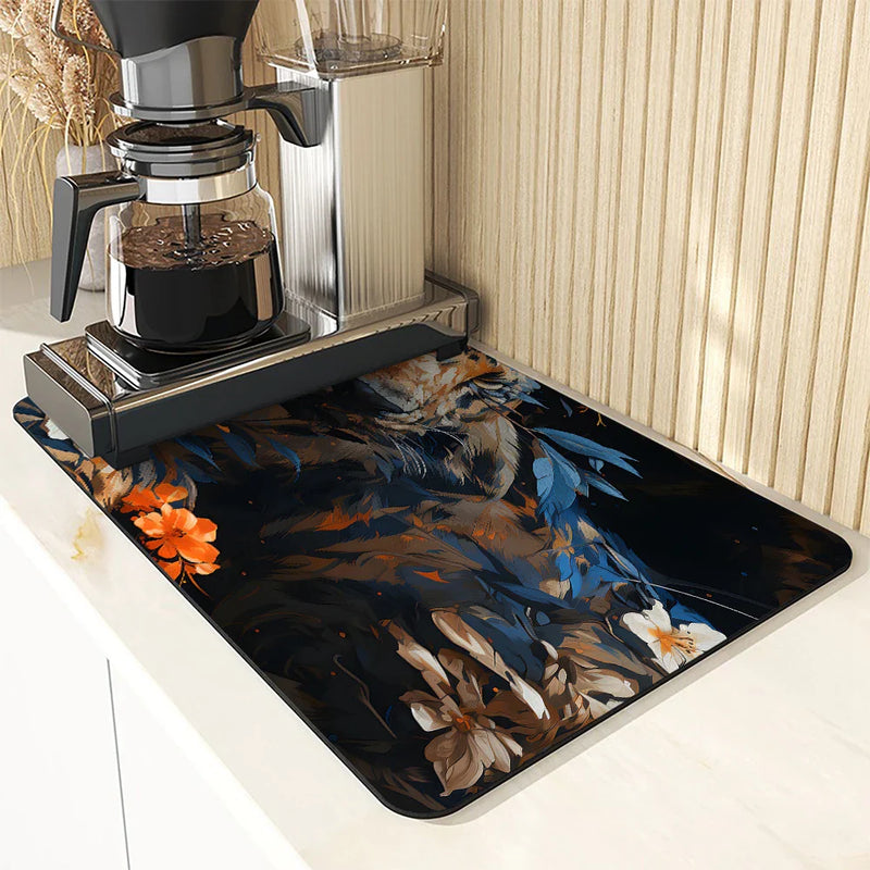 Axyaa Tiger Plant Flowers Drying Mat: Non-Slip Absorbent Tableware Mat