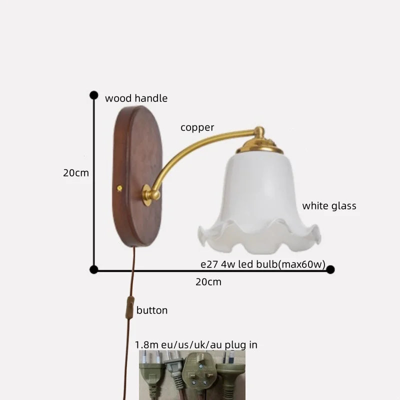 Axyaa Japanese Style LED Wall Lights Copper Wood Bedside Lamp