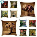 Axyaa Floral Pattern Linen Cushion Cover for Home Sofa, 45x45cm Square Pillowcase