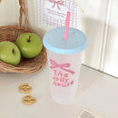 Axyaa Cute Plastic Water Cup with Lid and Straw, Large Capacity, Reusable