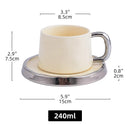 Axyaa Silver-Rimmed Ceramic Cup and Saucer Set - Luxury Water Cup, Flower Cup