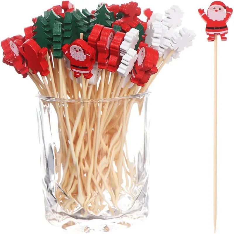 Axyaa Christmas Fruit Skewers: Santa Claus, Snowflake, Xmas Tree Forks