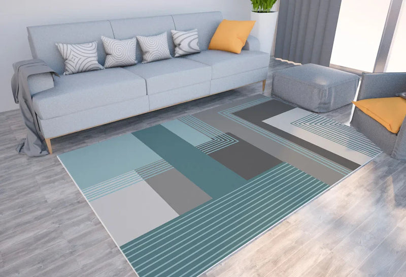 Axyaa Geometric Plaid Striped Print Carpet for Home Living Room and Bedroom Decor