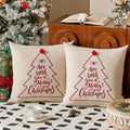 Axyaa Embroidered Christmas Tree Pillow Cover, Green/Red, 45x45cm