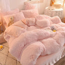 Axyaa Plush Pink Mink Velvet Queen Bedding Set with Sheets