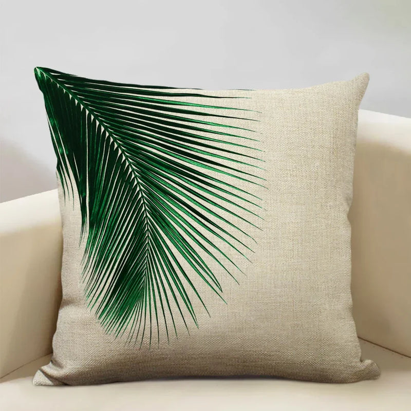 Axyaa Tropical Palm Leaf Cushion Cover 45x45cm Linen Pillowcase