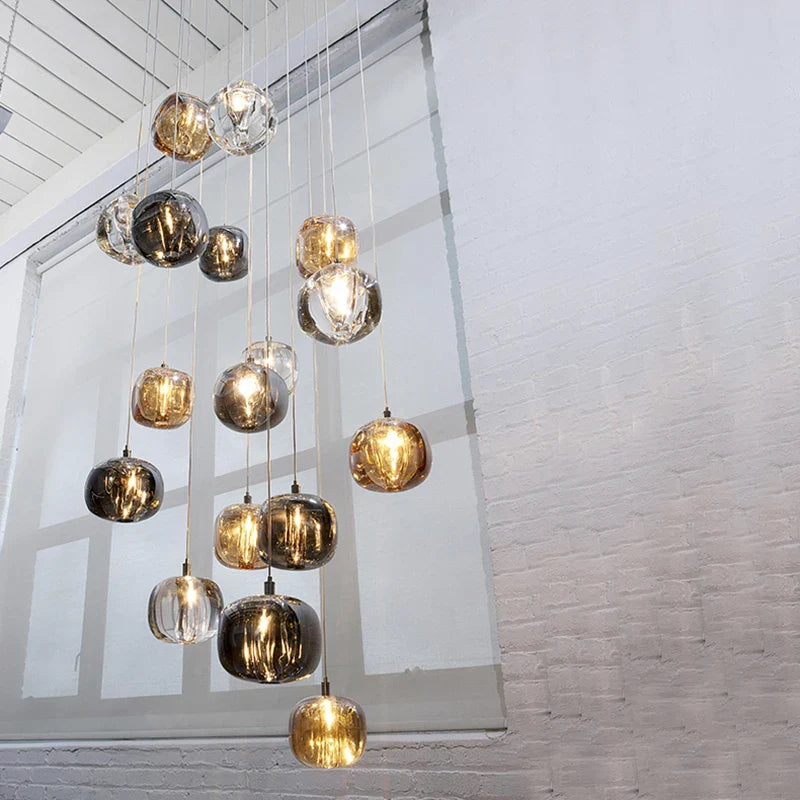 Axyaa Modern LED Stair Chandelier - Luxury Amber, Smoky Gray, Clear Crystal Indoor Lighting