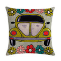 Axyaa Retro Car Pattern Cushion Cover Linen Pillowcase 45*45cm