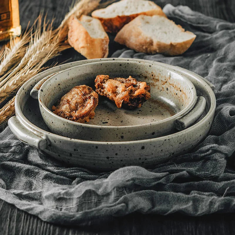 Axya Handcrafted Rough Pottery Plate with Handle