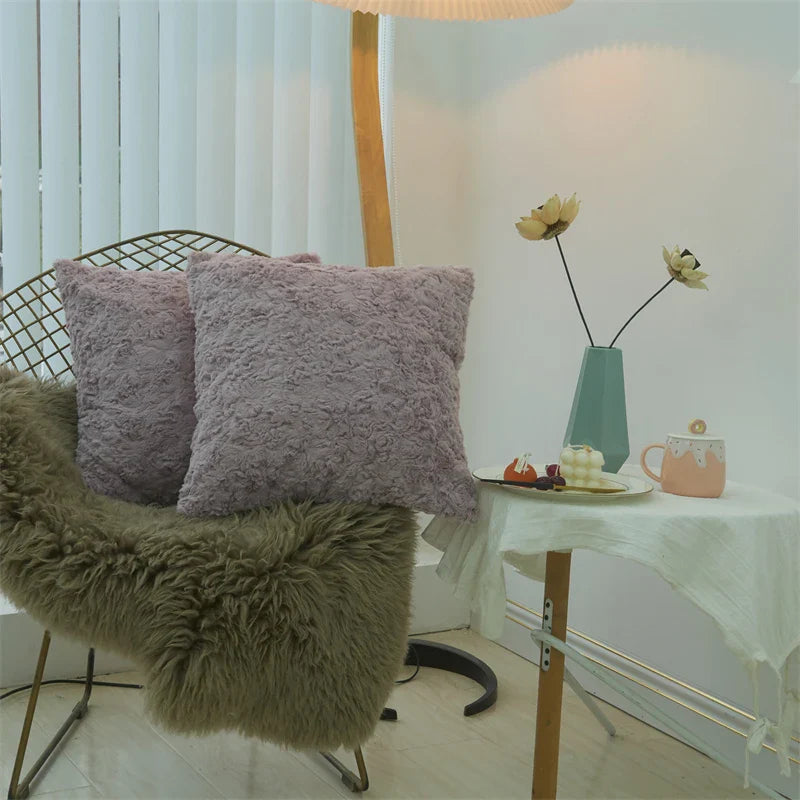 Soft Plush Cushion Cover 45*45cm by Axyaa: Cozy Living Room Sofa Decor