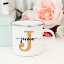 Axyaa Enamel Coffee Mugs with Custom Initial Name - Personalized Outdoor Cups