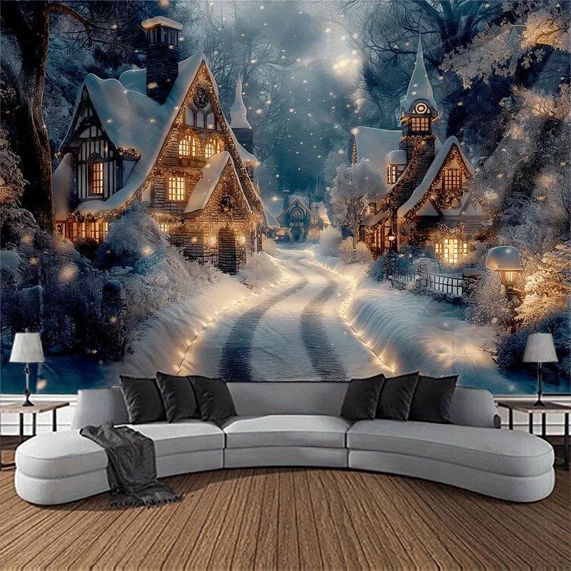 Winter Town Landscape Tapestry for Axyaa Home & Outdoor Decor