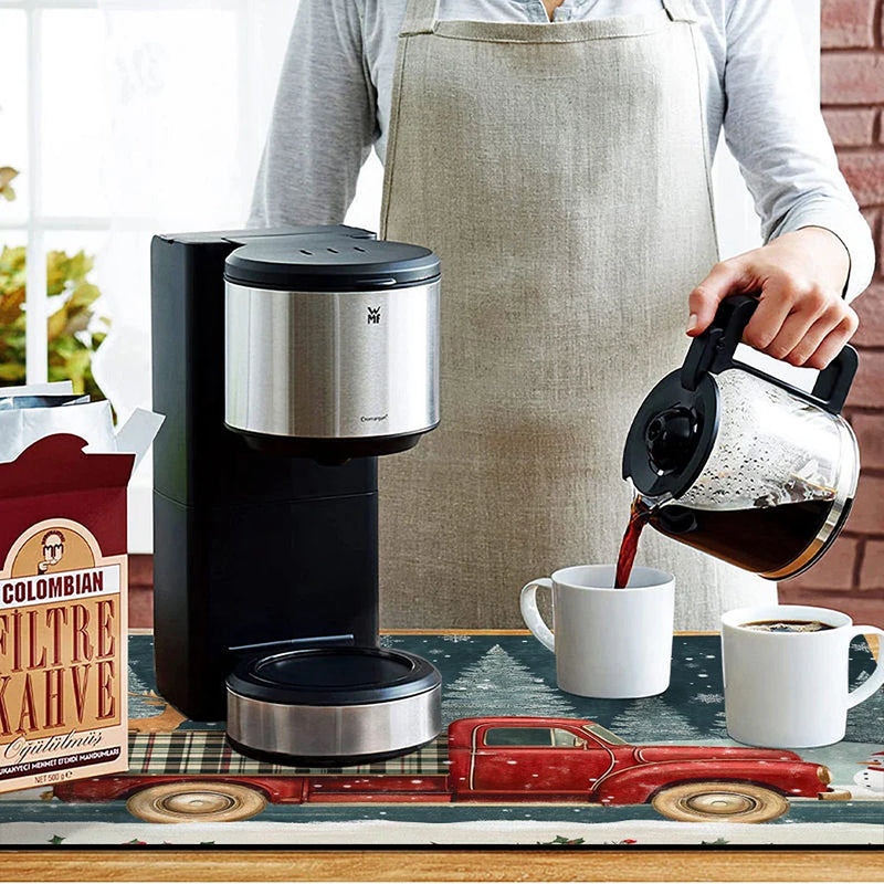 Axyaa Coffee Mat: Christmas Absorbent Draining Mat with Rubber Backing