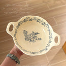 Axyaa Blue Floral Deep Plate - Elegant Medieval Style for Desserts and Salads