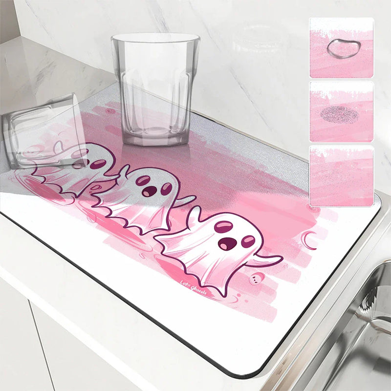 Axyaa Halloween Ghost Draining Mat - Quick Dry Kitchen & Bathroom Drain Pad