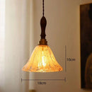 Axyaa Glass Chandelier Brass Walnut Amber Flower Glass Home Decor