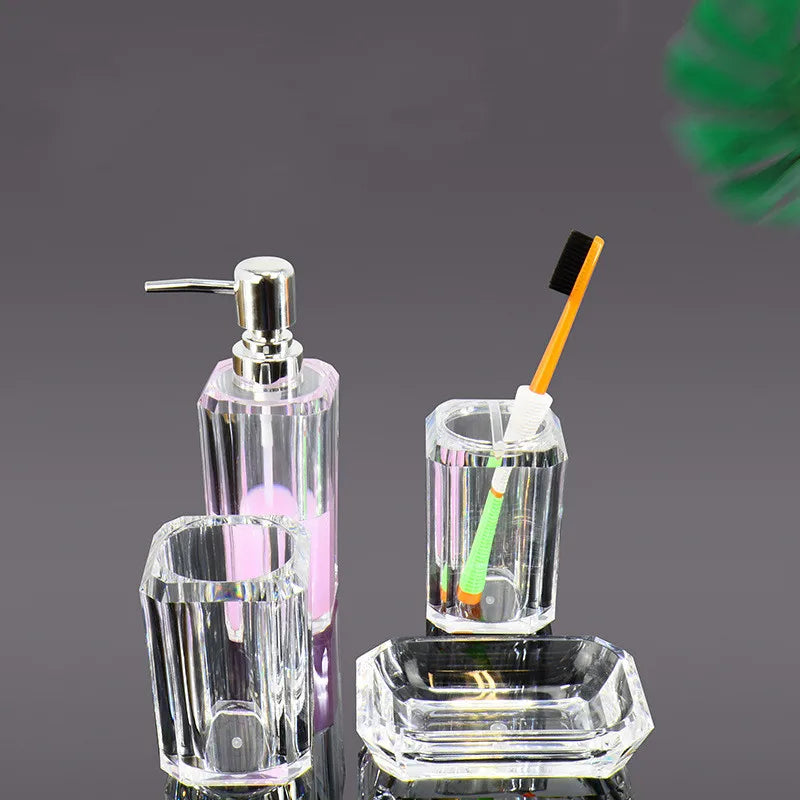 Axya Clear Acrylic Bathroom Set: Soap Dispenser, Soap Dish, Toothbrush Holder