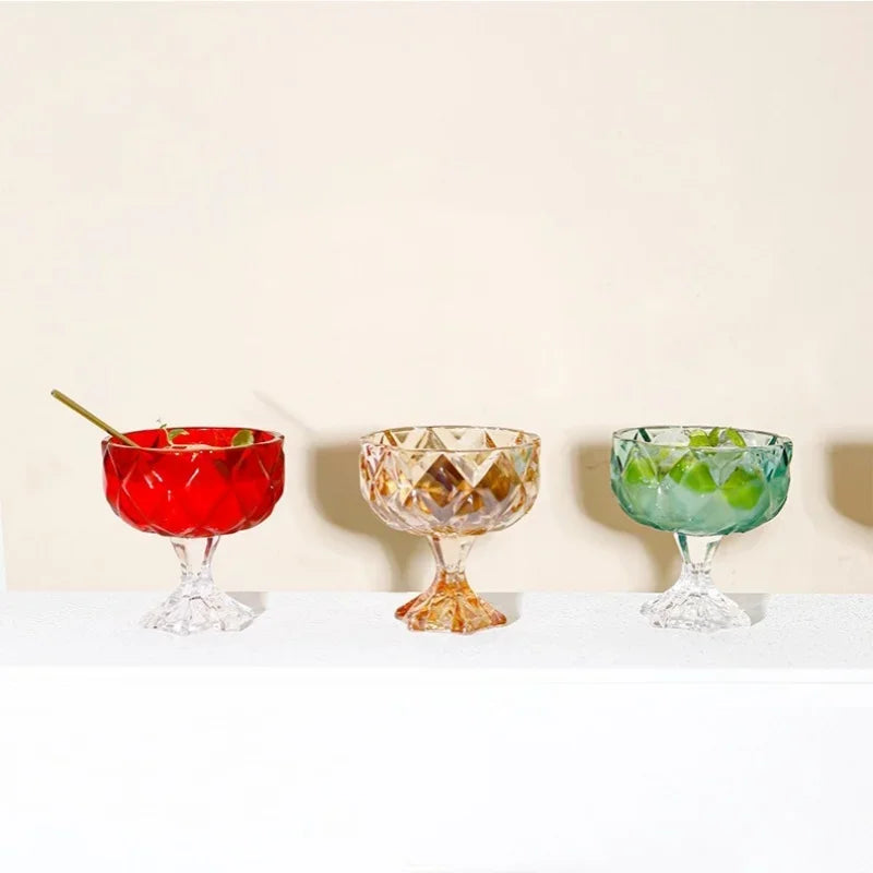Axyaa 276ml Rhomboid Crystal Glass Cup for Desserts, Ice Cream, Milkshakes