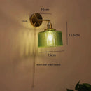 Axyaa Green Glass Copper LED Wall Lamp Sconce Pull Chain Modern Nordic Wandlamp