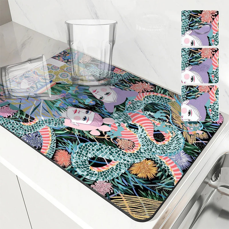 Axyaa Quick Dry Kitchen Mat: Absorbent, Antiskid, Flower Design