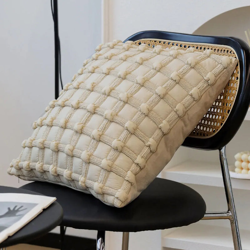 Axyaa Khaki Plaid Cushion Cover 45x45 Soft Nordic Pillowcase for Sofa