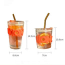 Axyaa Glass Mug Set with Sleeve, Lid, Straw - Lead Free Juice, Tea, Coffee Drinkware