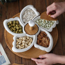 Axya Rotating 5-Grid Ceramic Snack Platter with Wooden Lid - Decorative Tableware