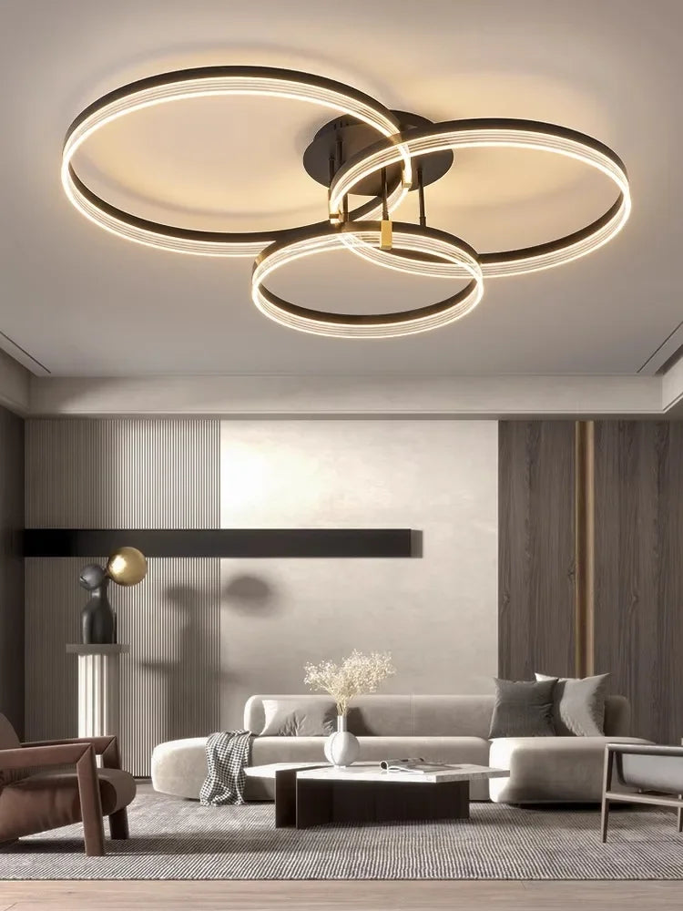 Axyaa Acrylic Ring Ceiling Chandelier: Minimalist Circle Pendant Lighting for Living Room & Kitchen