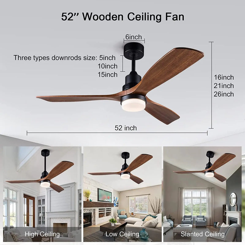 Axyaa 52" Black Retro Ceiling Fan Light Control Home Bedroom Lounge Outdoor