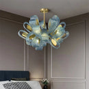 Axyaa Peacock Blue Glass Chandelier: Luxury Flower Design Pendant Lamp