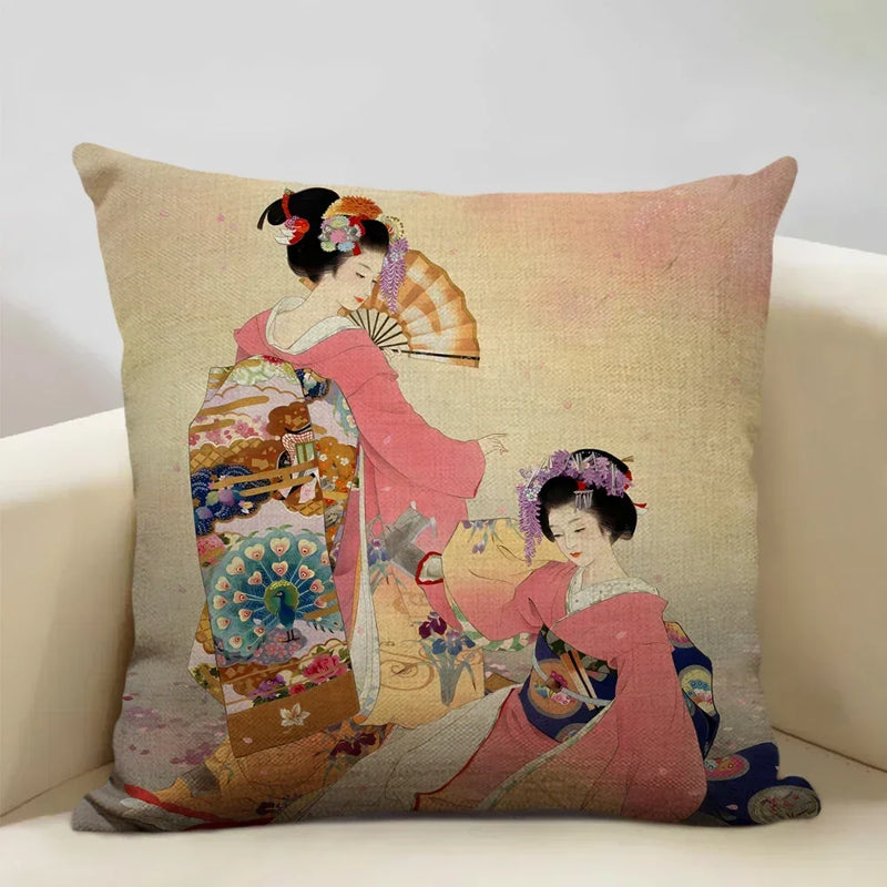 Axyaa Classic Japanese Lady Cushion Cover 45x45cm Home Decor Pillowcase