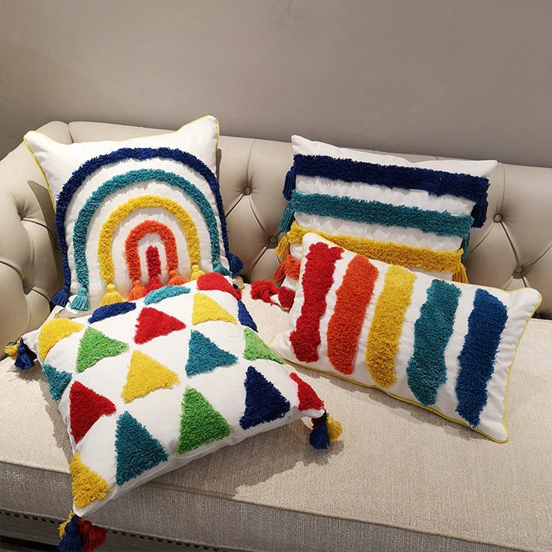 Tufted Rainbow Cushion Cover for Home Decor Axyaa Brand