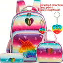 Axyaa Girls' School Backpack Set with Lunch Bag, Pencil Bag & Toy Pendant
