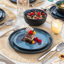 Axyaa 18-Piece Blue Reactive Glaze Stoneware Dinnerware Set, Microwave Safe