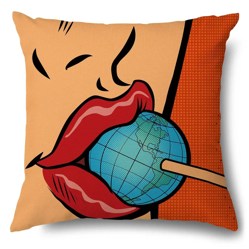 Axyaa Soft Plush POP Comic Portrait Cushion Cover - Home Decor Pillowcase