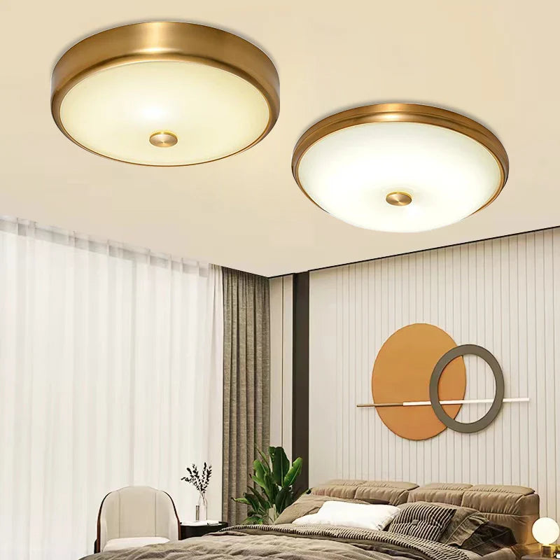 Axya Glass Shade Ceiling Light: Modern LED Brass Lamp for Living Room, Bedroom, Restaurant